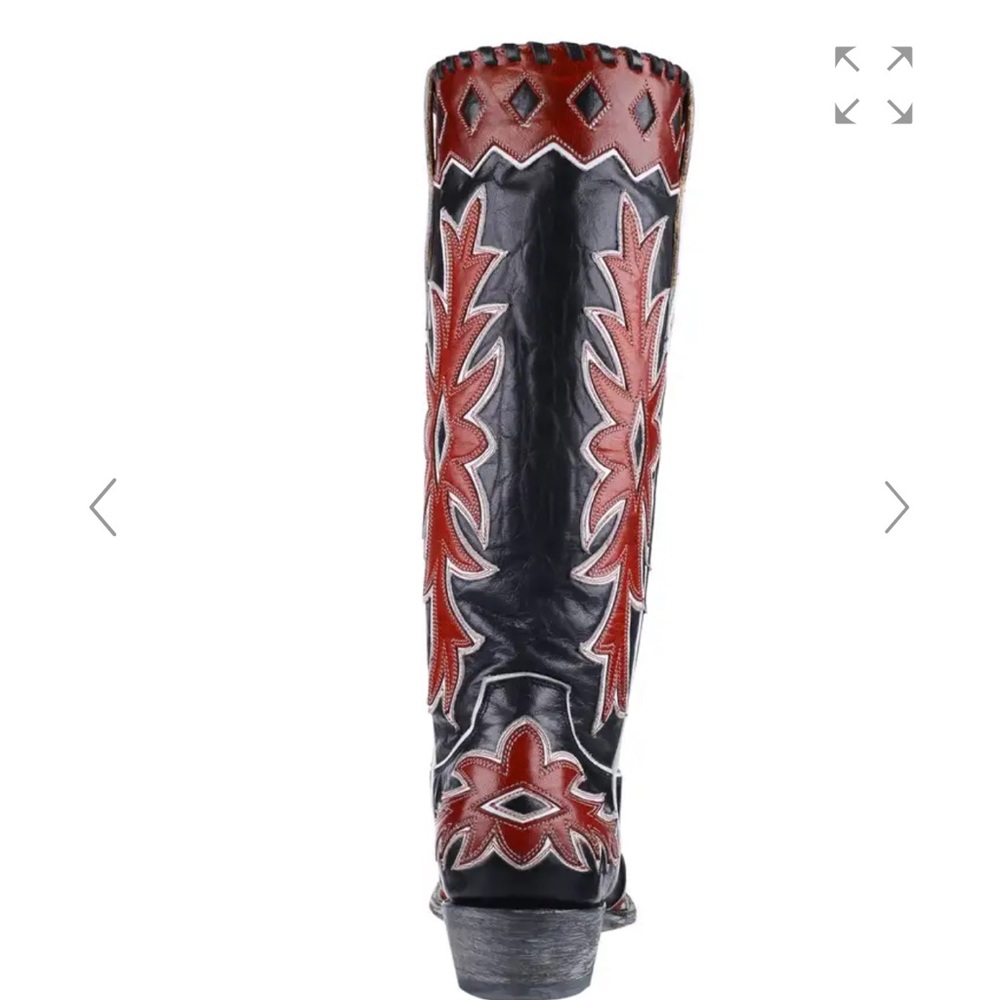 Old Gringo Black and Red Embroidered Leather Heeled Cowboy Boots - Picture 9 of 15